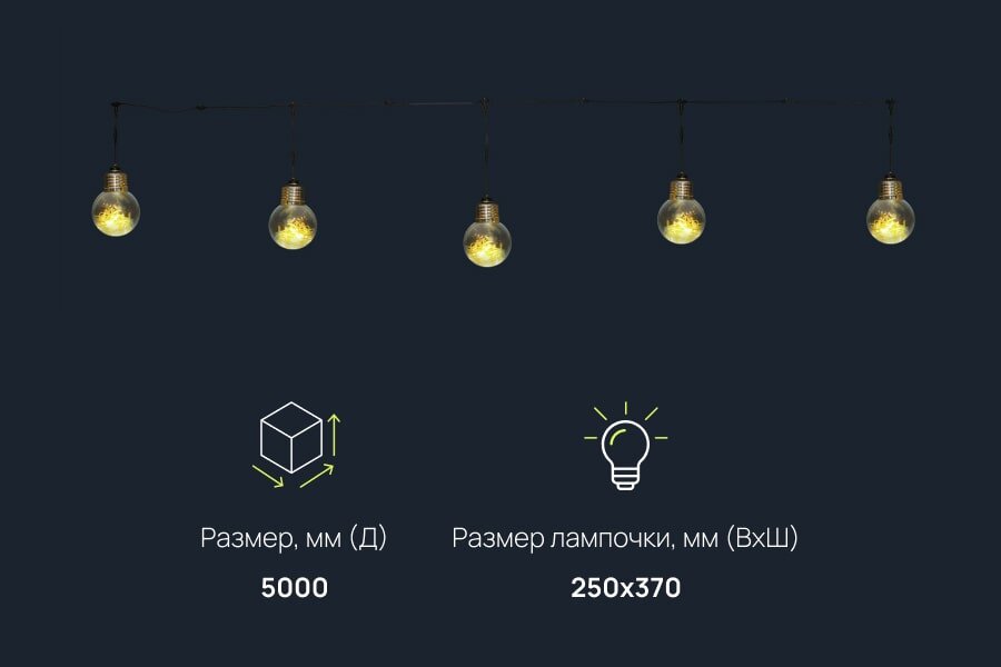Перетяжка Гирлянда с лампочками светодиодная: размеры, характеристики