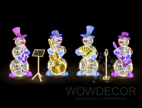 Декоративная световая фигура Снеговик с контрабасом и нотами 2